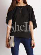Shein Black Butterfly Sleeves V Back Blouse