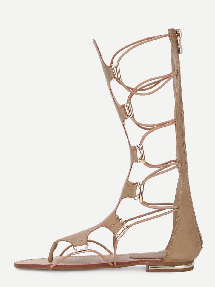 Shein Khaki Knee-high Suede Lace Up Sandals