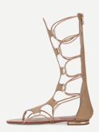 Shein Khaki Knee-high Suede Lace Up Sandals