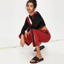 Shein Drawstring Waist Contrast Tape Pants