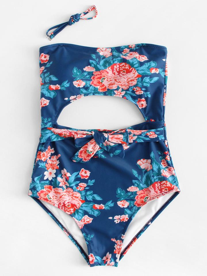 Shein Flower Print Detachable Straps Swimsuit