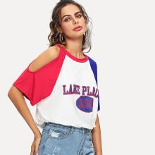 Shein Open Shoulder Color Block Tee