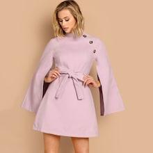 Shein Button Detail Split Sleeve Belted Dress