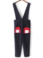 Shein Navy Embroidery Zipper Side Pocket Overalls