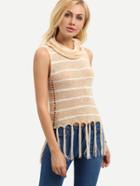 Shein Apricot Striped Cowl Neck Tassel Tank Top