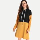 Shein Drawstring Two Tone Hoodie Dress