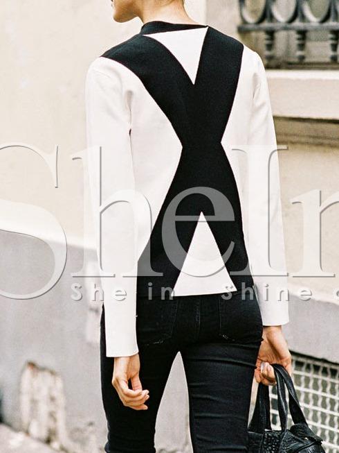 Shein Black White Color Block Mock Neck T-shirt