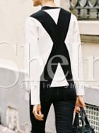 Shein Black White Color Block Mock Neck T-shirt