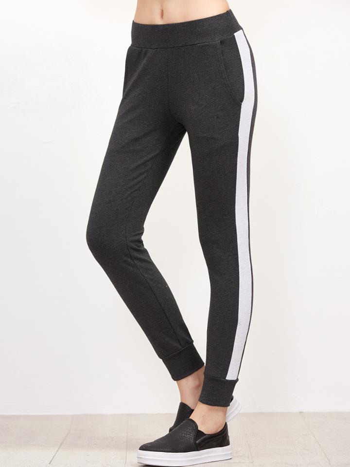 Shein Heather Grey Contrast Sideseam Sweatpants