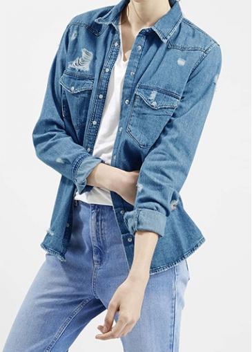 Rosewe Long Sleeve Button Closure Denim Blue Shirt
