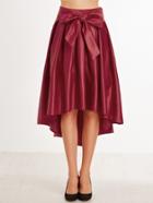 Shein Burgundy Bow Tie Front Dip Hem Skirt