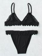 Shein Black Lace Crochet Trim Triangle Bikini Set