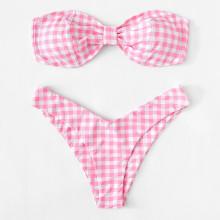 Shein Bandeau Gingham Bikini Set