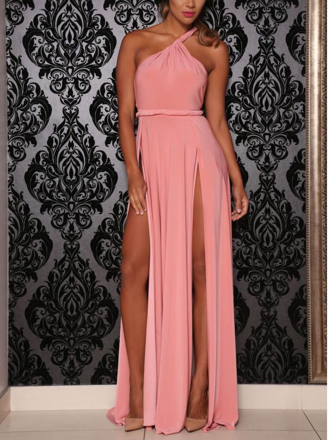 Shein Pink One Shoulder Split Maxi Dress