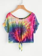 Shein Spiral Tie Dye Knot Front Rolled Sleeve Top