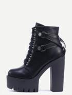 Shein Black Round Toe Lace-up Platform Chunky Ankle Boots
