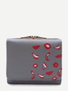 Shein Grey Lip Print Kiss Lock Pu Wallet