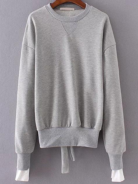 Shein Grey Open Back Drop Shoulder Sweatshirt With Tie