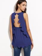Shein Blue Split Back Layered Scallop Tank Top