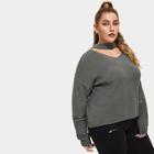 Shein Plus V Cut Chock Neck Zipper Sleeve Sweater