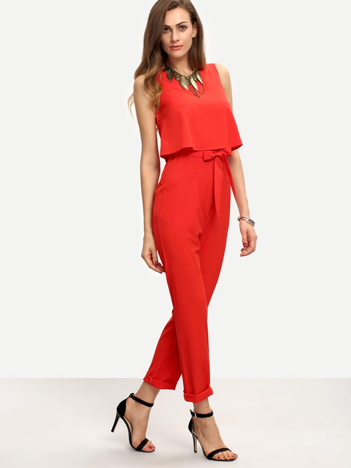 Shein Sleeveless Bow Tie Waist Jumpsuit