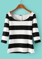 Rosewe Chic Stripe Design Three Quarter Sleeve T Shirt