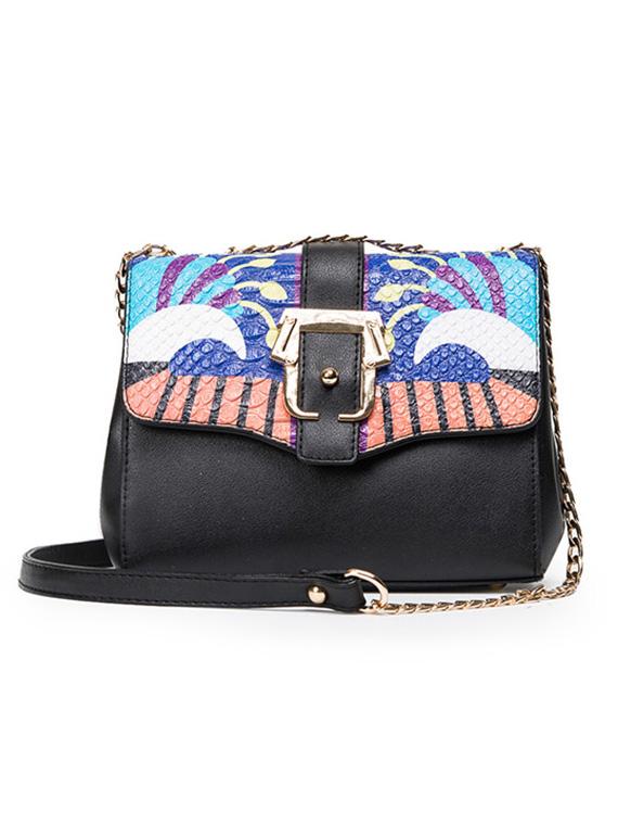 Shein Crocodile Embossed Printed Flap Bag - Black