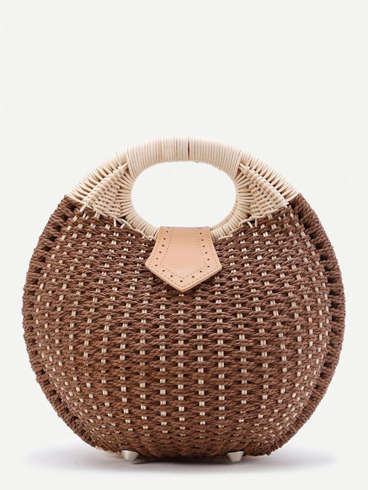 Shein Ring Handle Straw Beach Bag