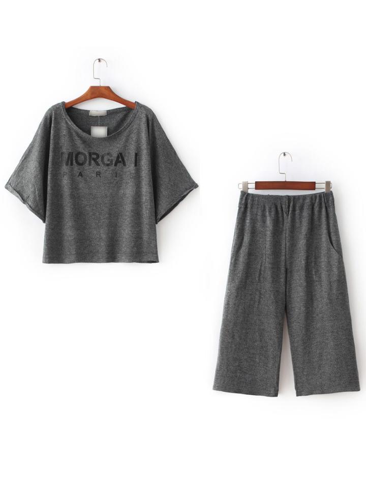 Shein Dark Grey Printed T-shirt With Straight Pants