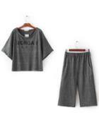 Shein Dark Grey Printed T-shirt With Straight Pants
