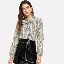 Shein Snake Print Knot Neck Chiffon Blouse