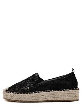 Shein Black Round Toe Lace Slip-on Espadrille Wedges