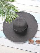 Shein Black Cloth Band Straw Hat With Letter