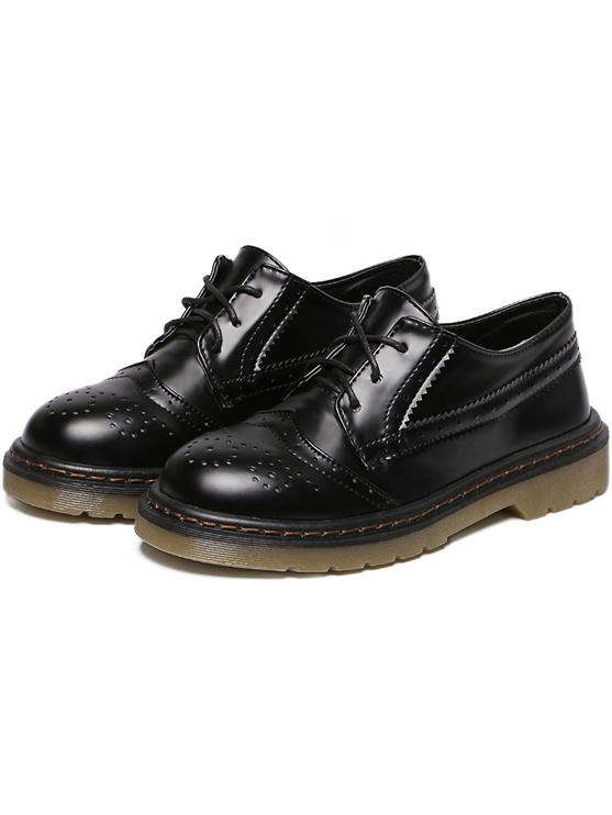 Shein Black Round Toe Pierced Lace Up Flats