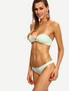 Shein Mesh Insert Shirred Ivory Bandeau Bikini Set