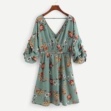 Shein Gathered Sleeve Wrap Floral Dress