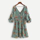 Shein Gathered Sleeve Wrap Floral Dress