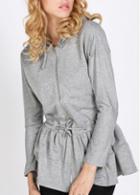 Rosewe Laconic Hooded Collar Ruffle Decorated Grey Sweats