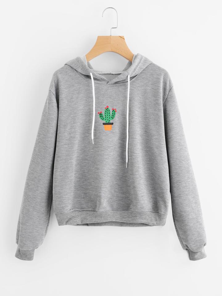 Shein Cactus Potted Print Marled Hoodie