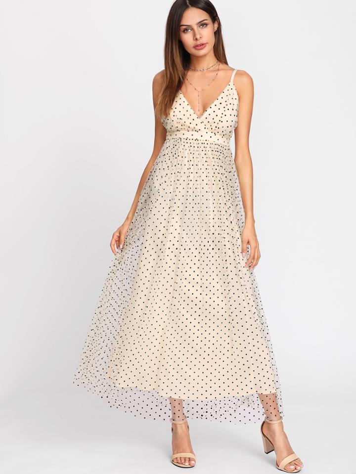 Shein Mesh Overlay Polka Dot Flowy Cami Dress