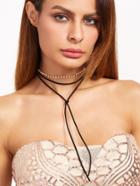 Shein Rhinestone Embellished Tie Front Layered String Choker Necklace