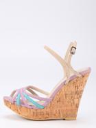 Shein Faux Suede Strappy Wedge Sandals - Multicolor