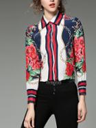 Shein Chain And Flower Print Shirt