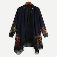 Shein Asymmetrical Hem Fringe Detail Floral Coat