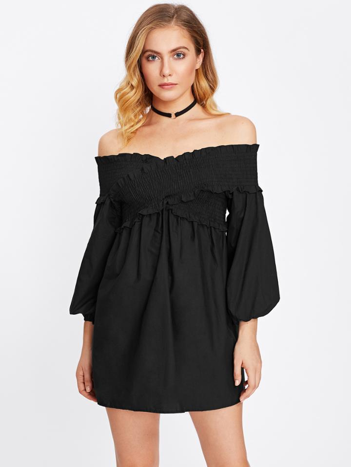 Shein Shirred Detail Cross Bardot Dress