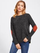 Shein Elbow Patch Marled Knit Top