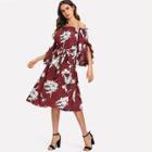 Shein Exaggerated Ruffle Sleeve Off Shoulder Floral Dress