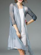 Shein Blue Sheer Pleated Embroidered Coat