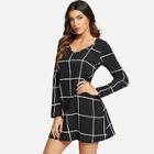 Shein Grid Print V-neck Dress