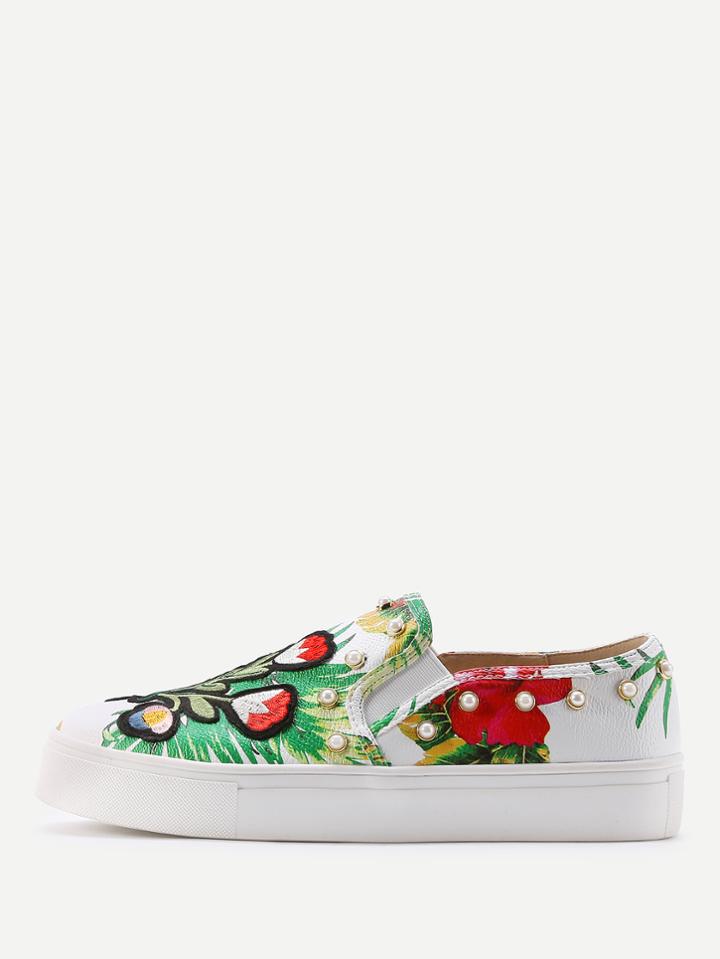 Shein Jungle Print Studded Slip On Plimsolls